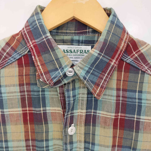 ササフラス SASSAFRAS リネン ガーデナー 半袖チェックシャツ メンズ import:S